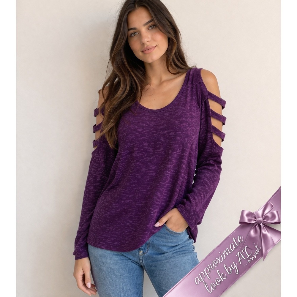 Cato Cold Shoulder Top Womens 18/20W Purple Space Dye Ladder Cutout Casual